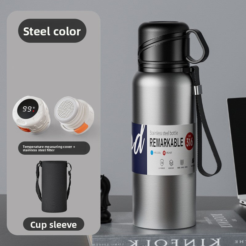 Double-Lid Stainless Steel Insulated Water Bottle with Tea Strainer
