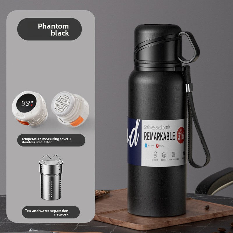 Double-Lid Stainless Steel Insulated Water Bottle with Tea Strainer