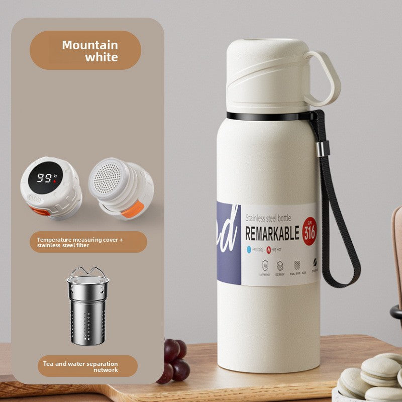 Double-Lid Stainless Steel Insulated Water Bottle with Tea Strainer