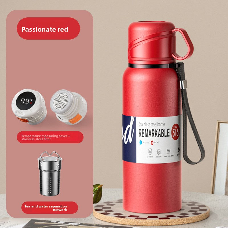Double-Lid Stainless Steel Insulated Water Bottle with Tea Strainer