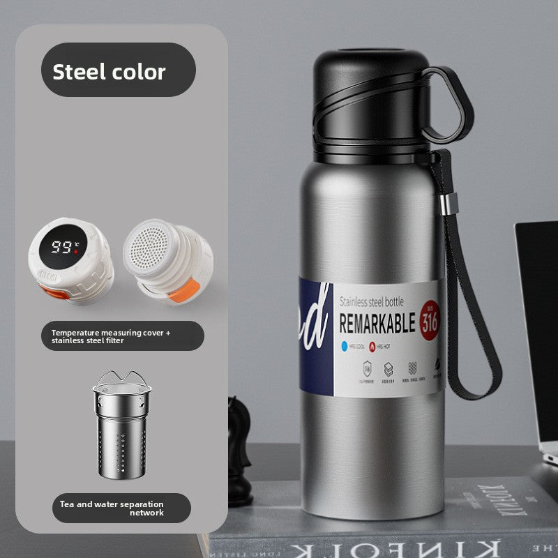 Double-Lid Stainless Steel Insulated Water Bottle with Tea Strainer