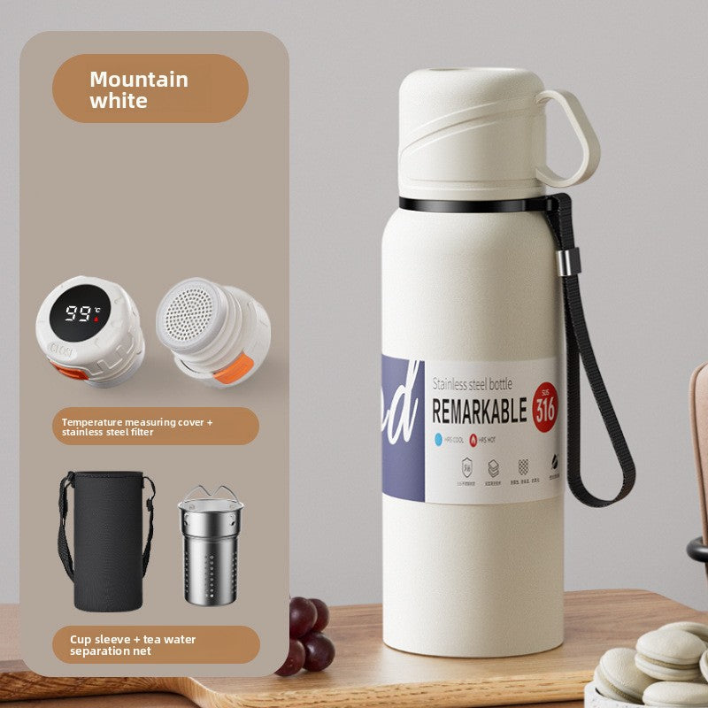 Double-Lid Stainless Steel Insulated Water Bottle with Tea Strainer