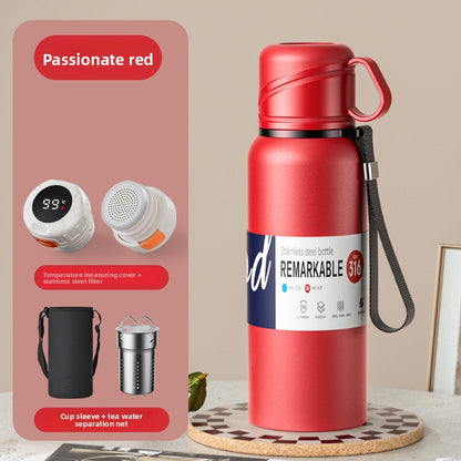 Double-Lid Stainless Steel Insulated Water Bottle with Tea Strainer
