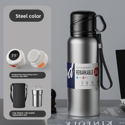 Double-Lid Stainless Steel Insulated Water Bottle with Tea Strainer