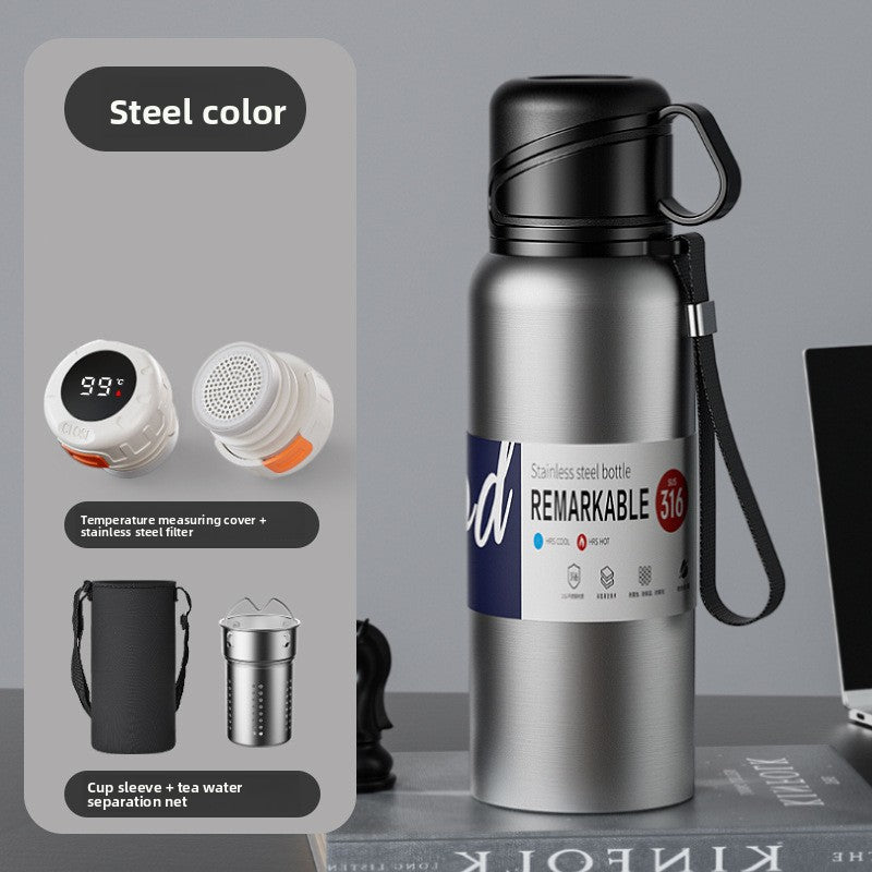 Double-Lid Stainless Steel Insulated Water Bottle with Tea Strainer