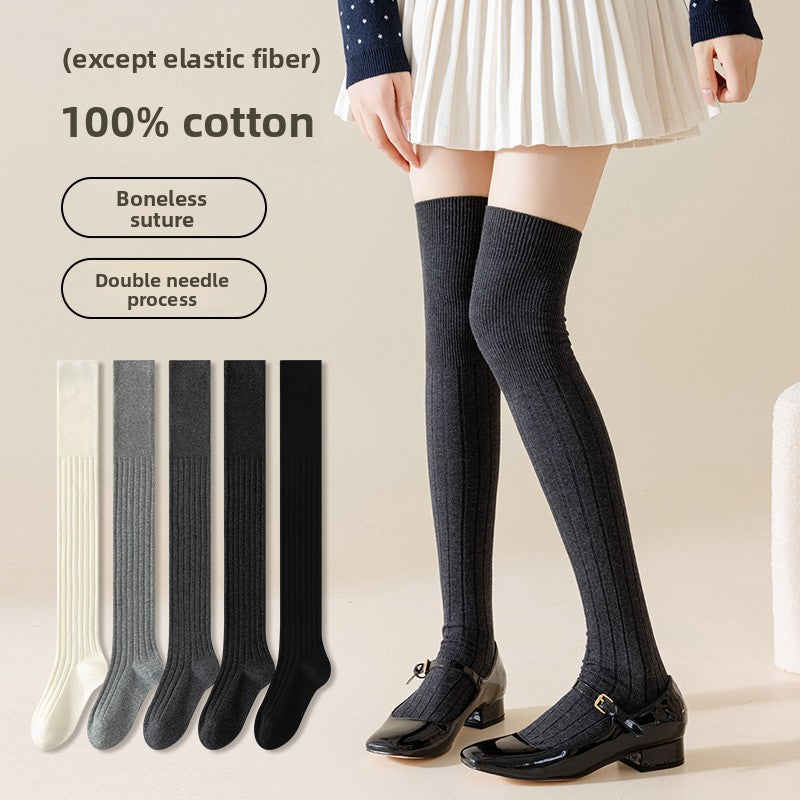 Double Needle Cotton Over Knee Socks for Women