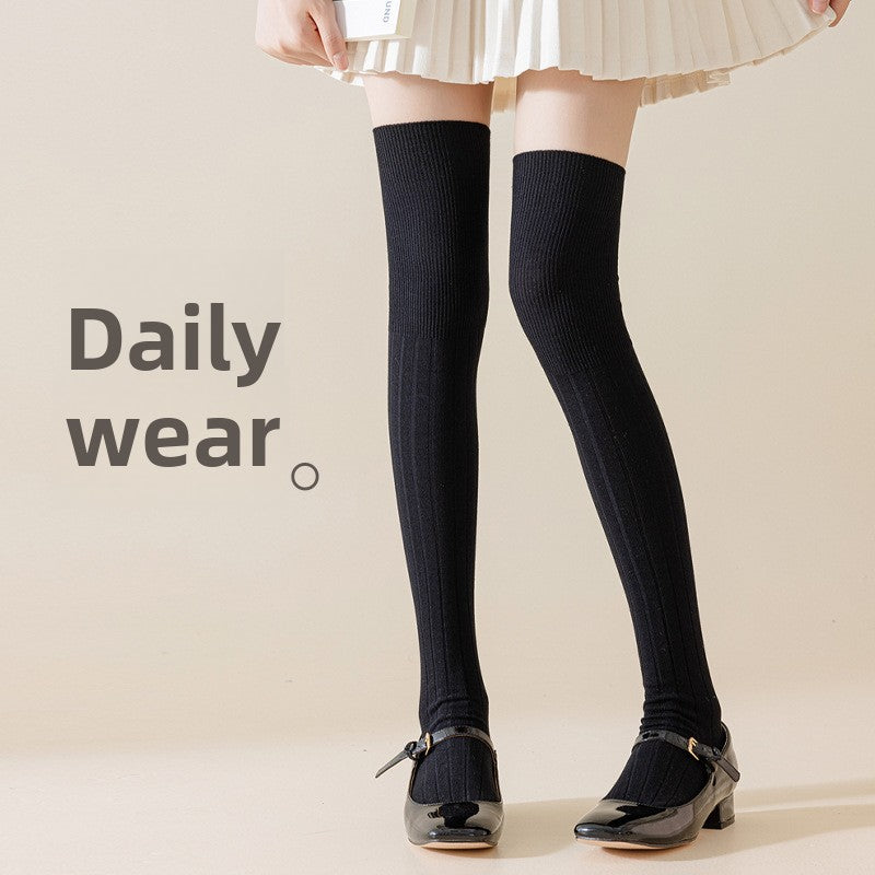 Double Needle Cotton Over Knee Socks for Women