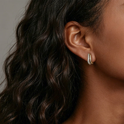Double Ring Diamond Encrusted Gold Plated Earrings