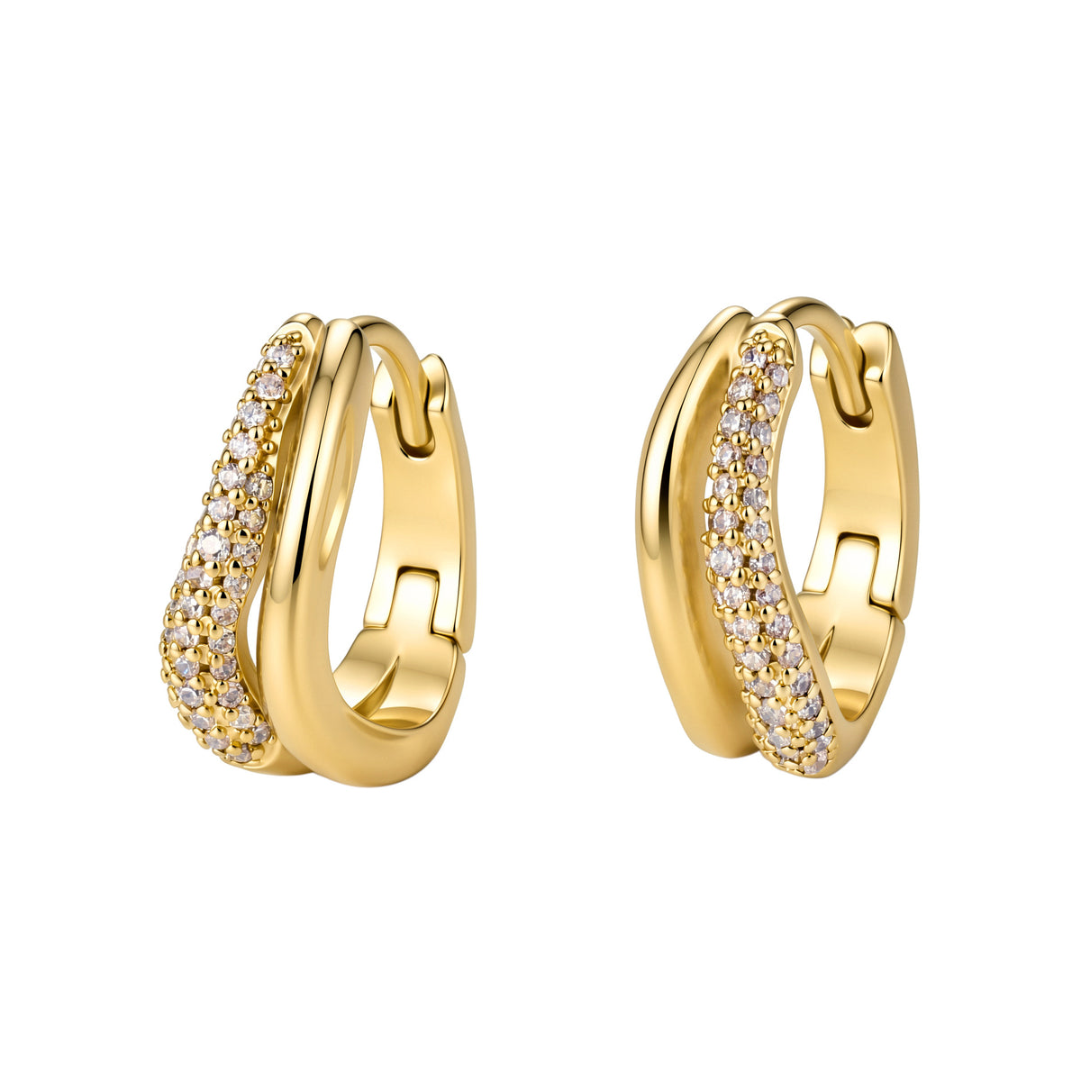 Double Ring Diamond Encrusted Gold Plated Earrings