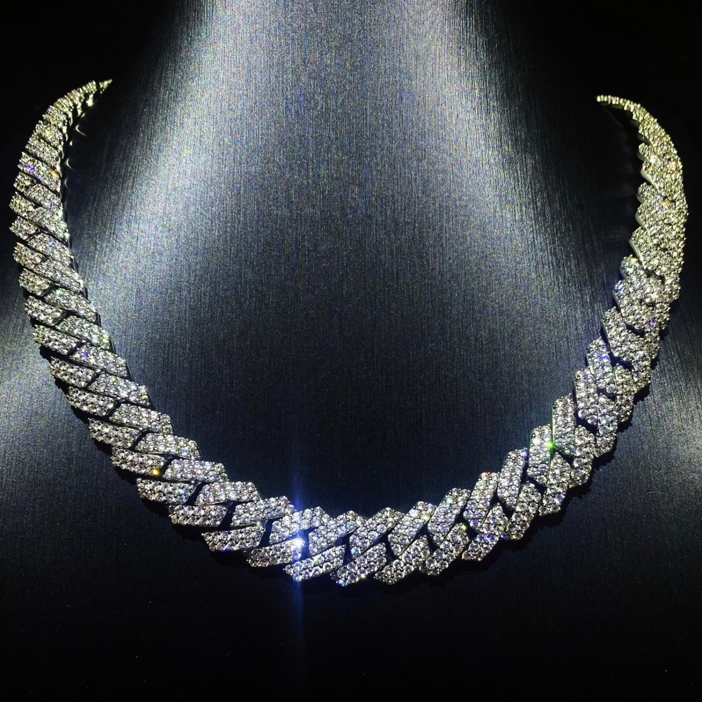Double-Row Diamond Cuban Chain Necklace