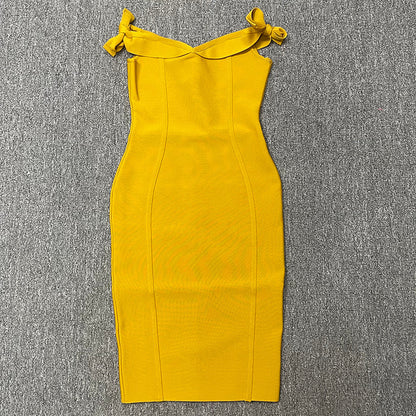 Double Shoulder Strap Bow Slim-fit Hip dress