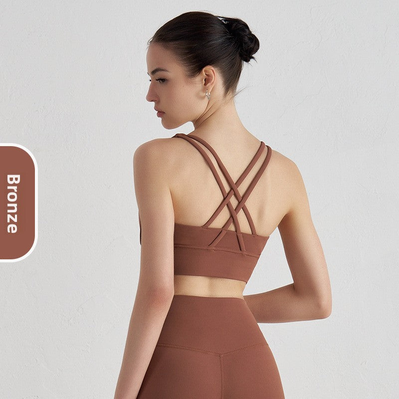 Double-Sided Brushed Cross-Back Sports Bra