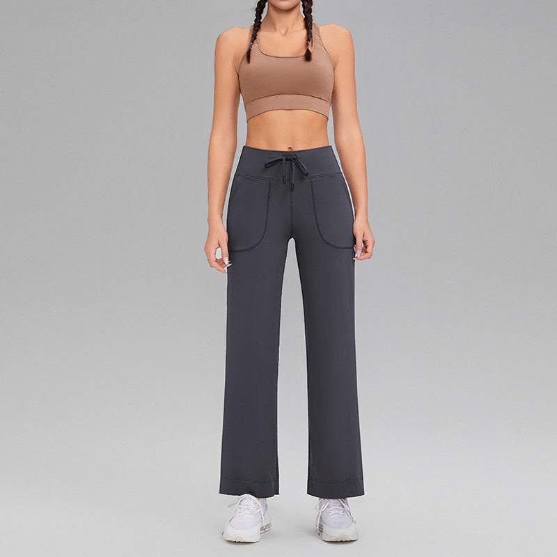 Double-sided brushed fitness pants with pockets for women