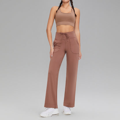 Double-sided brushed fitness pants with pockets for women