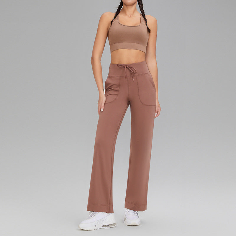Double-sided brushed fitness pants with pockets for women