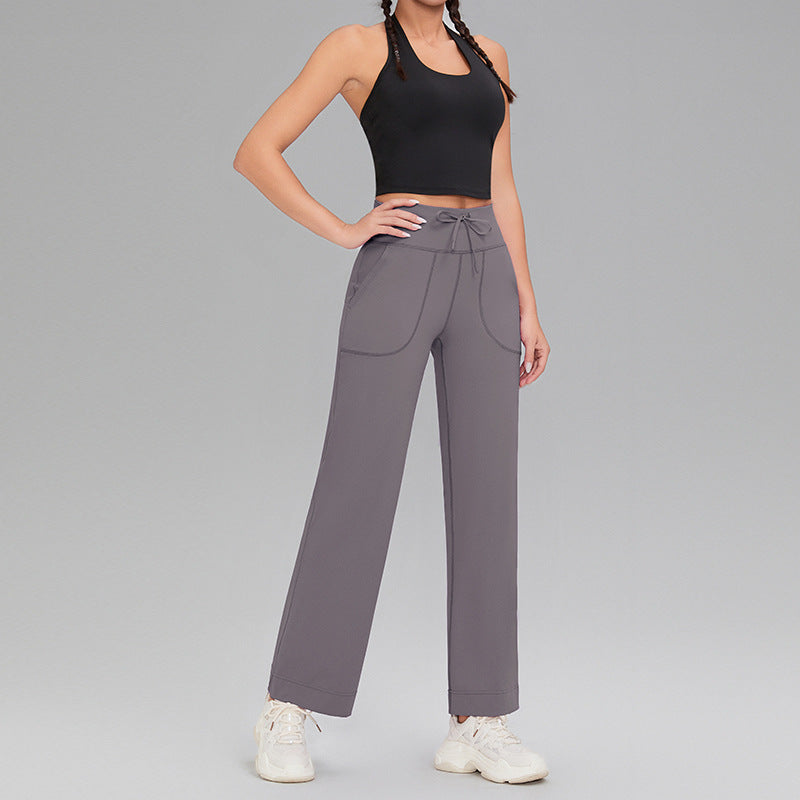 Double-sided brushed fitness pants with pockets for women