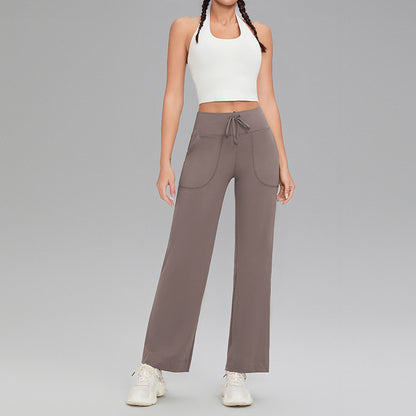 Double-sided brushed fitness pants with pockets for women