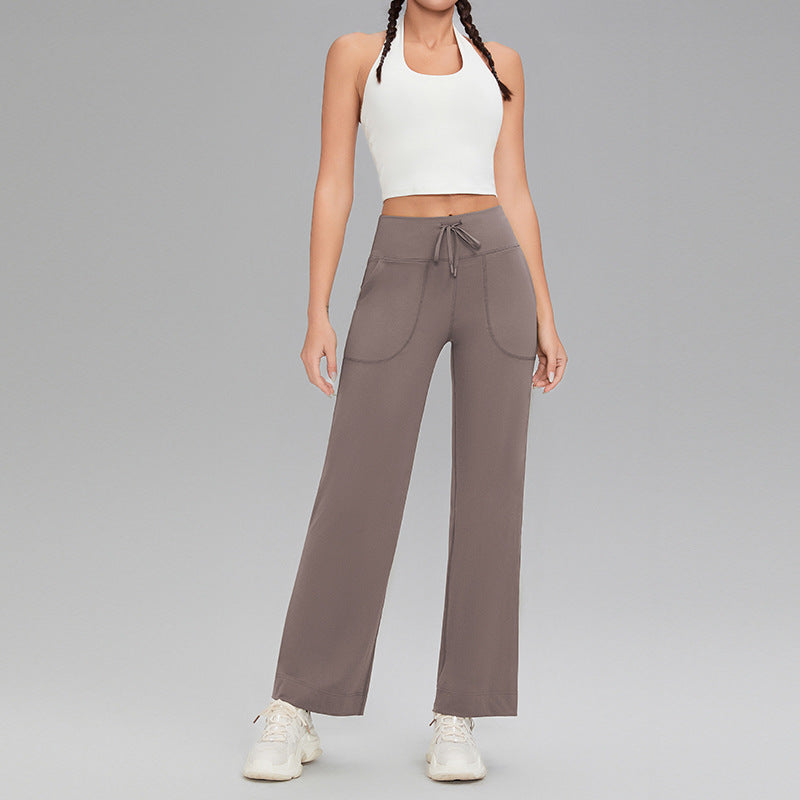 Double-sided brushed fitness pants with pockets for women