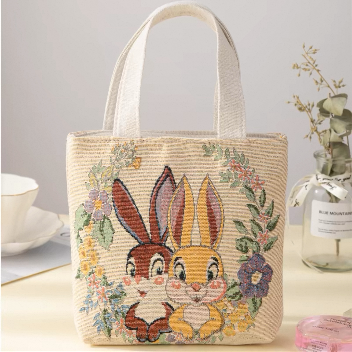 Double-Sided Embroidered Canvas Handbag