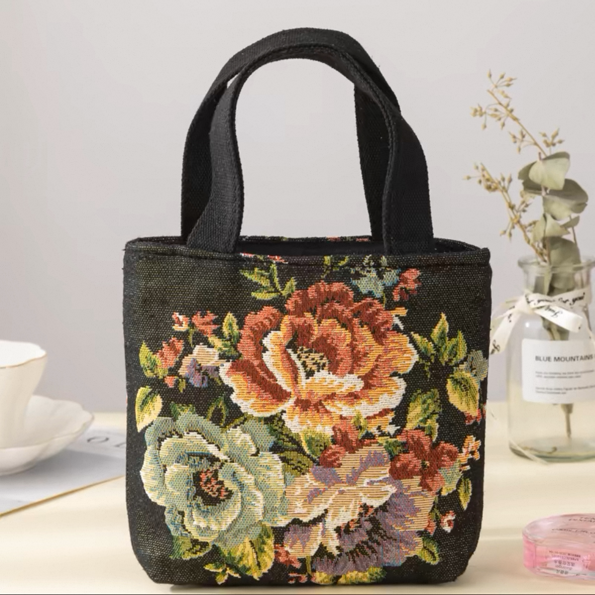 Double-Sided Embroidered Canvas Handbag