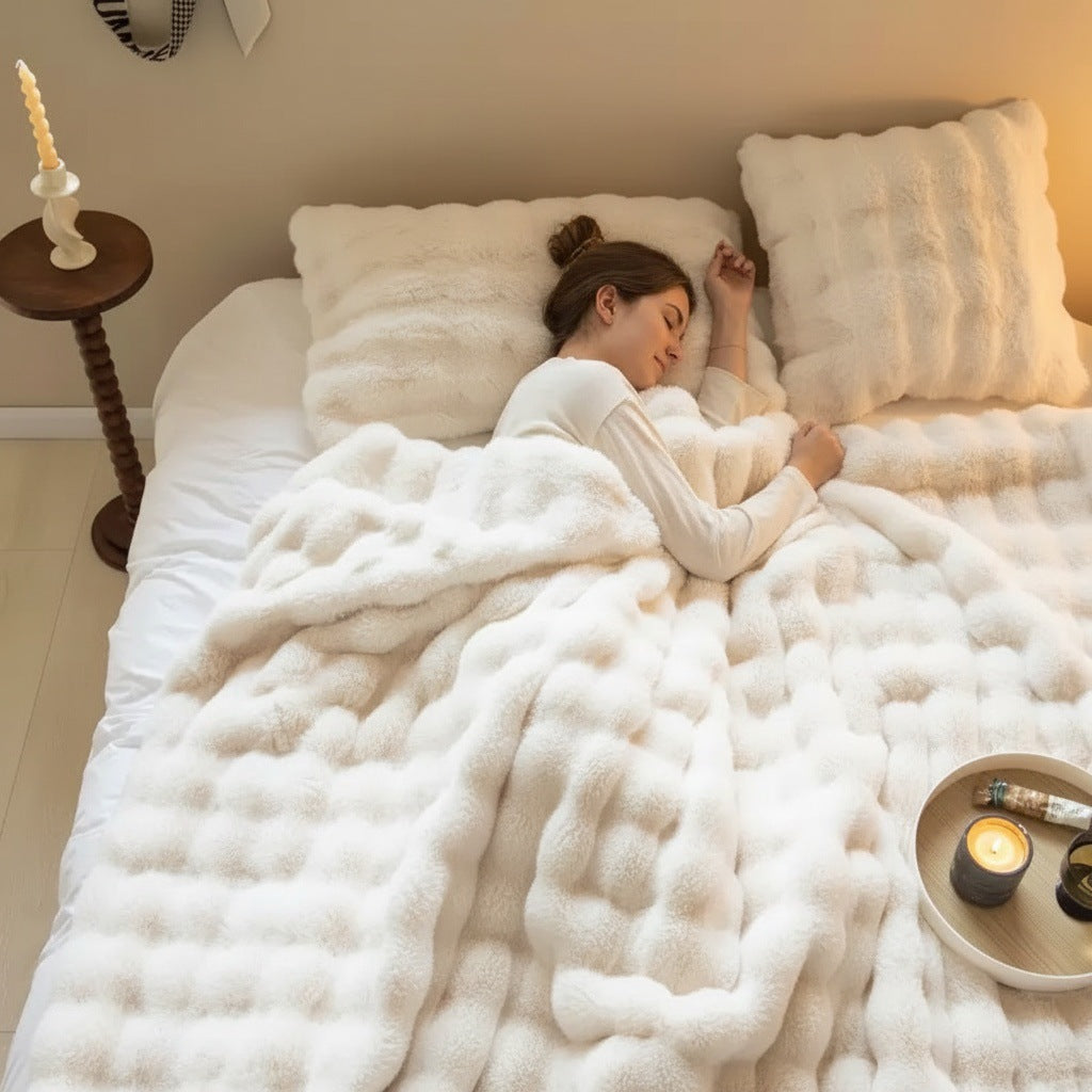 Double-Sided Faux Rabbit Fur Blanket