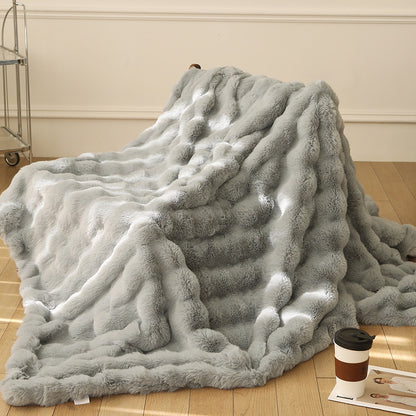 Double-Sided Faux Rabbit Fur Blanket