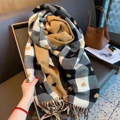 Double-Sided Heart Plaid Scarf