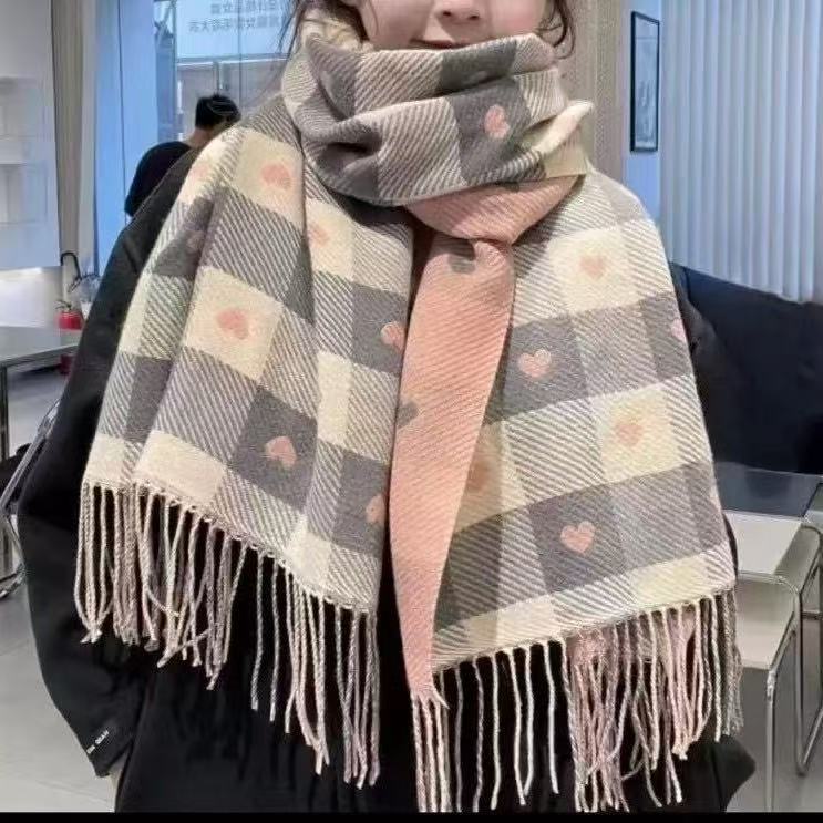 Double-Sided Heart Plaid Scarf
