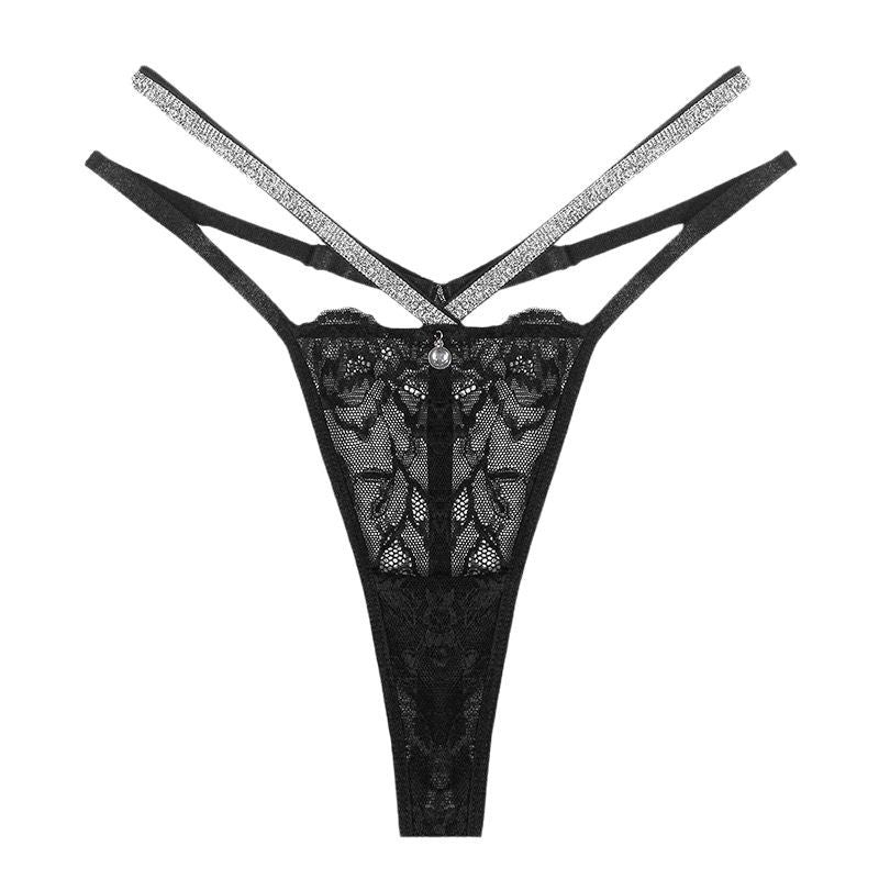Double-strap low-waist cut-out seamless lace underpants