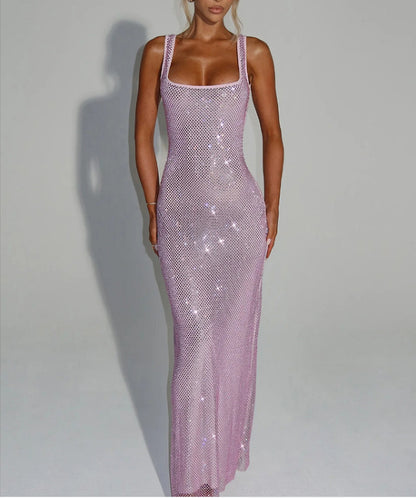 Double Strap Sequin Mesh Dress