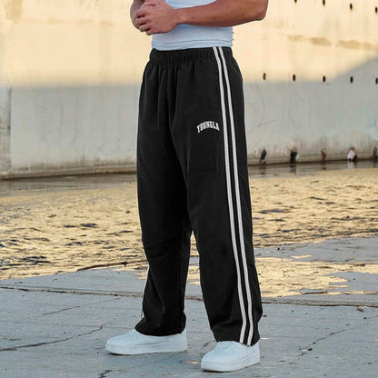 Double-strip stitched printed casual pants