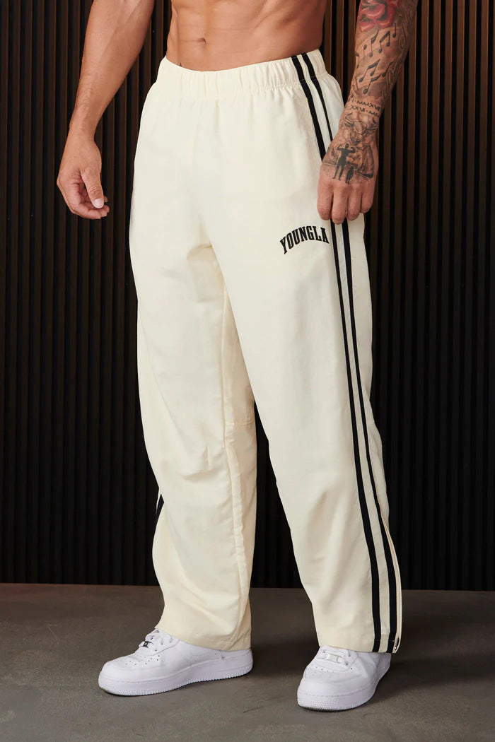 Double-strip stitched printed casual pants
