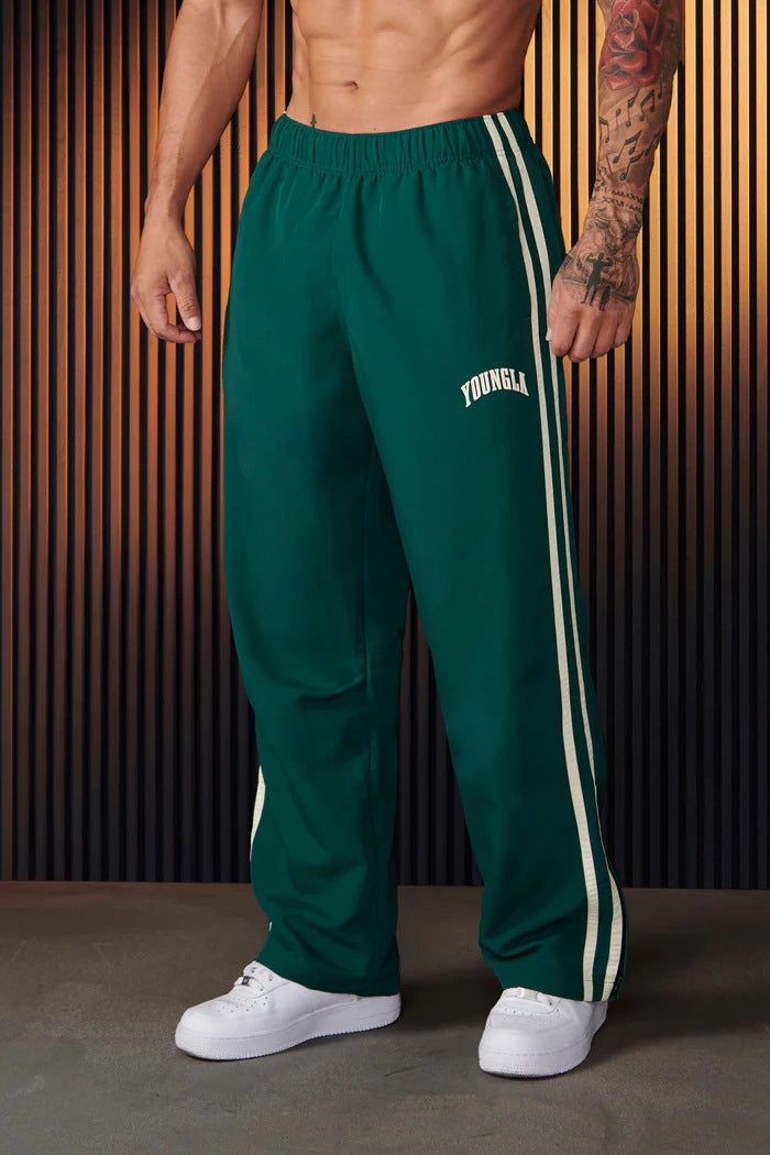 Double-strip stitched printed casual pants