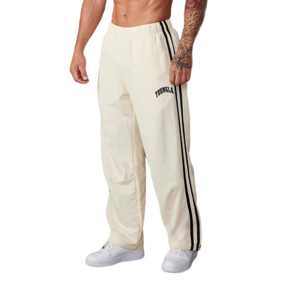 Double-strip stitched printed casual pants