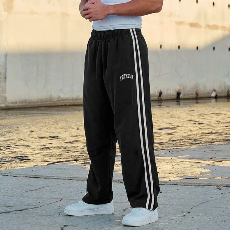 Double-strip stitched printed casual pants