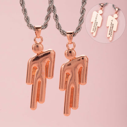 Double Tilted-Head Figurine Engraved Pendant Necklace
