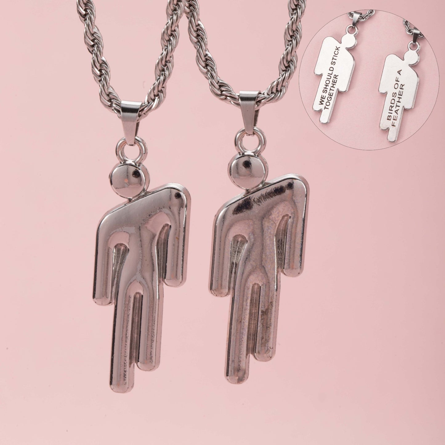 Double Tilted-Head Figurine Engraved Pendant Necklace
