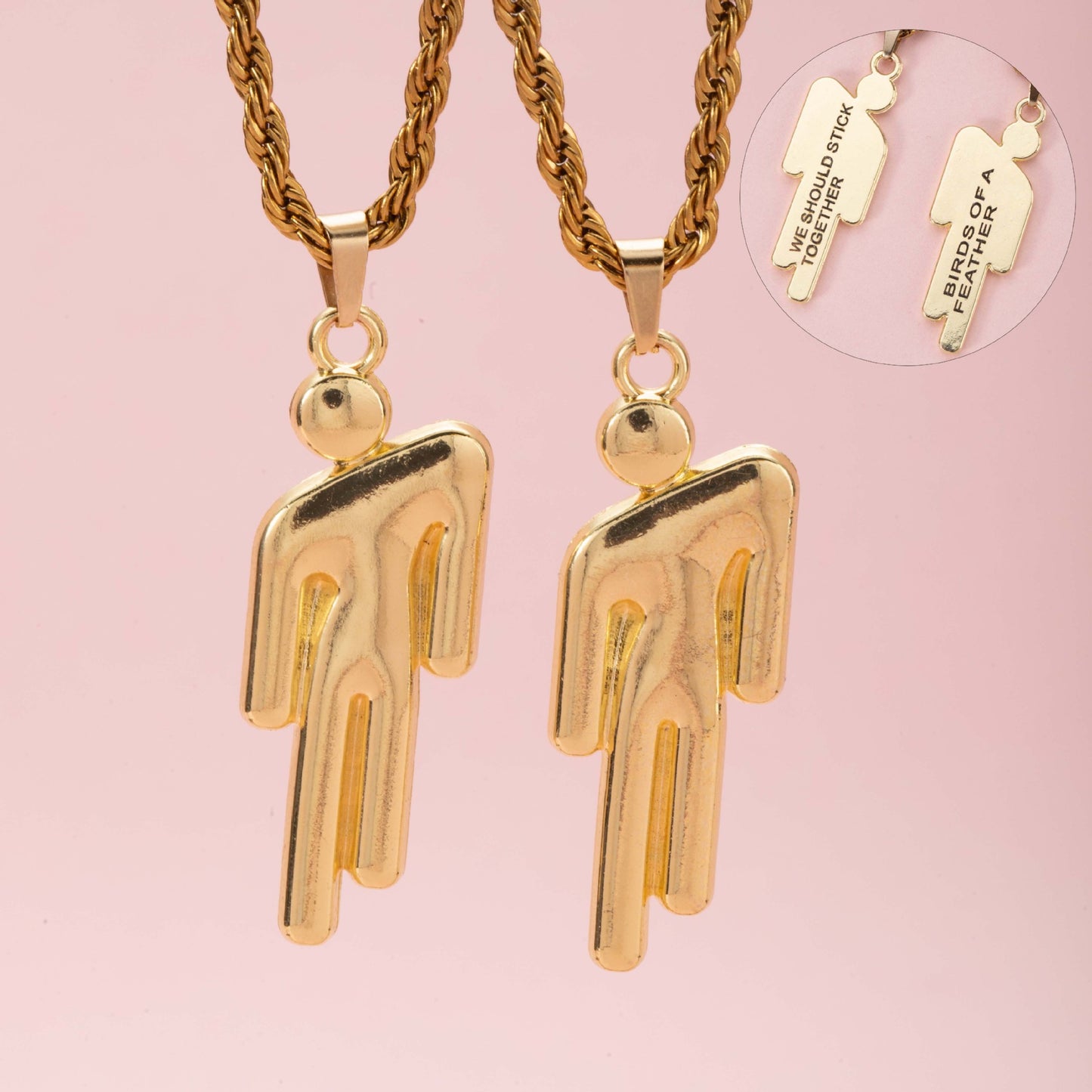 Double Tilted Head Figurine Engraved Pendant Necklace