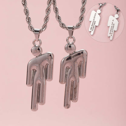 Double Tilted Head Figurine Engraved Pendant Necklace