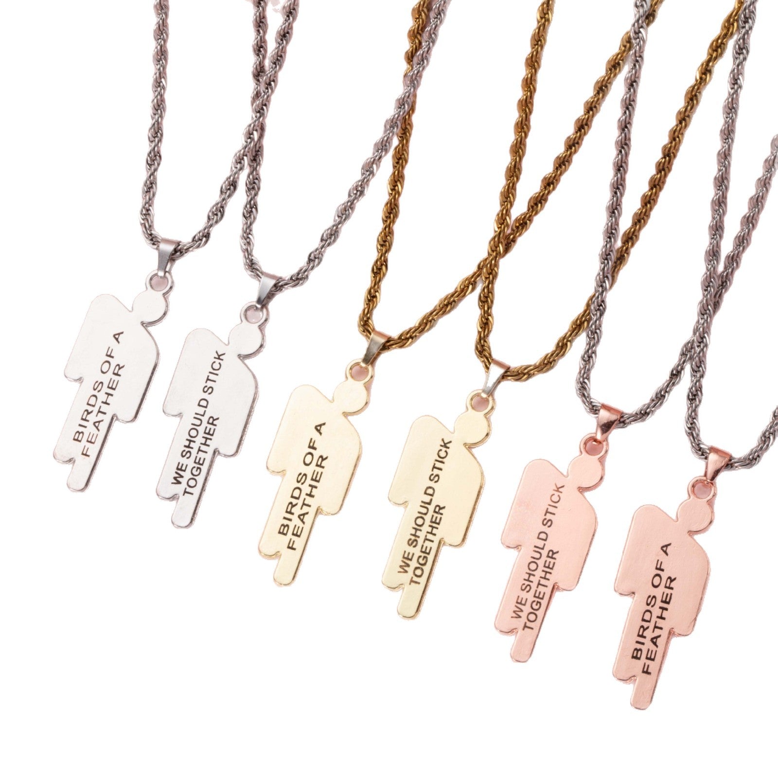 Double Tilted Head Figurine Engraved Pendant Necklace