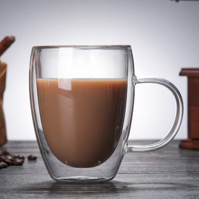 Double Wall Insulated Glass Cup with Handle