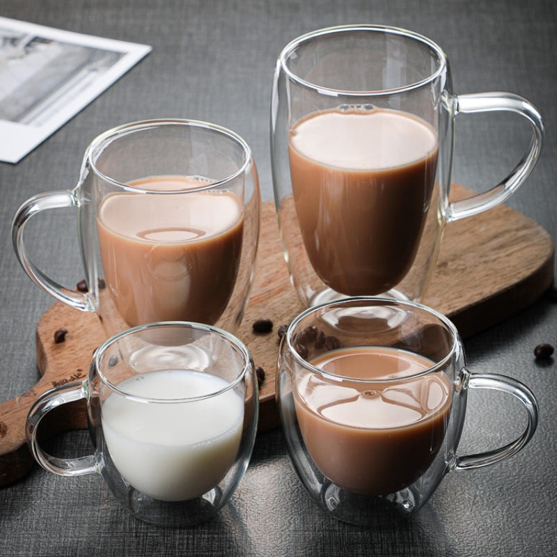 Double Wall Insulated Glass Cup with Handle