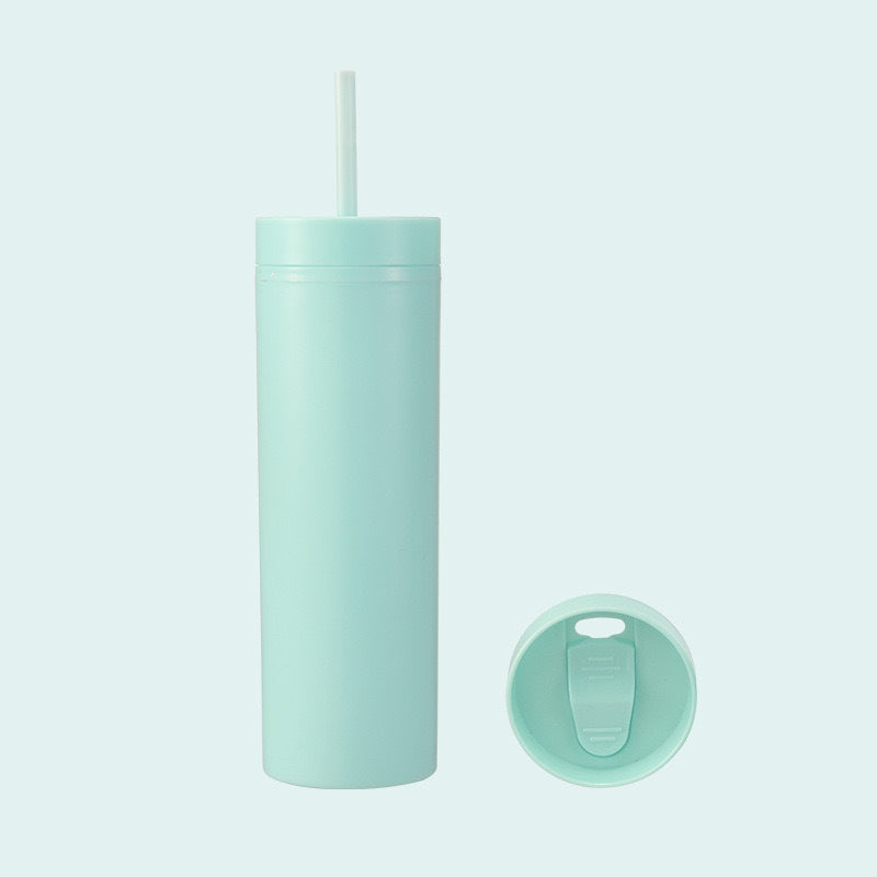 Double Wall Insulated Plastic Cup with Straw