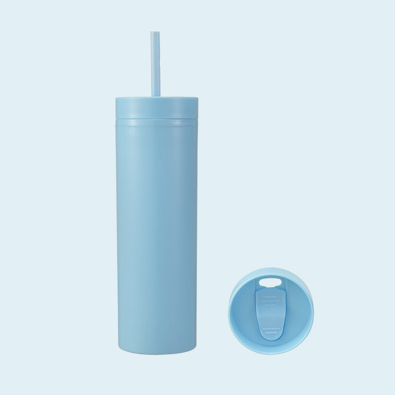 Double Wall Insulated Plastic Cup with Straw