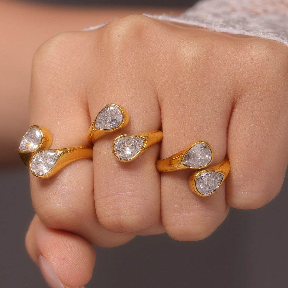 Double Waterdrop Titanium Steel Ring