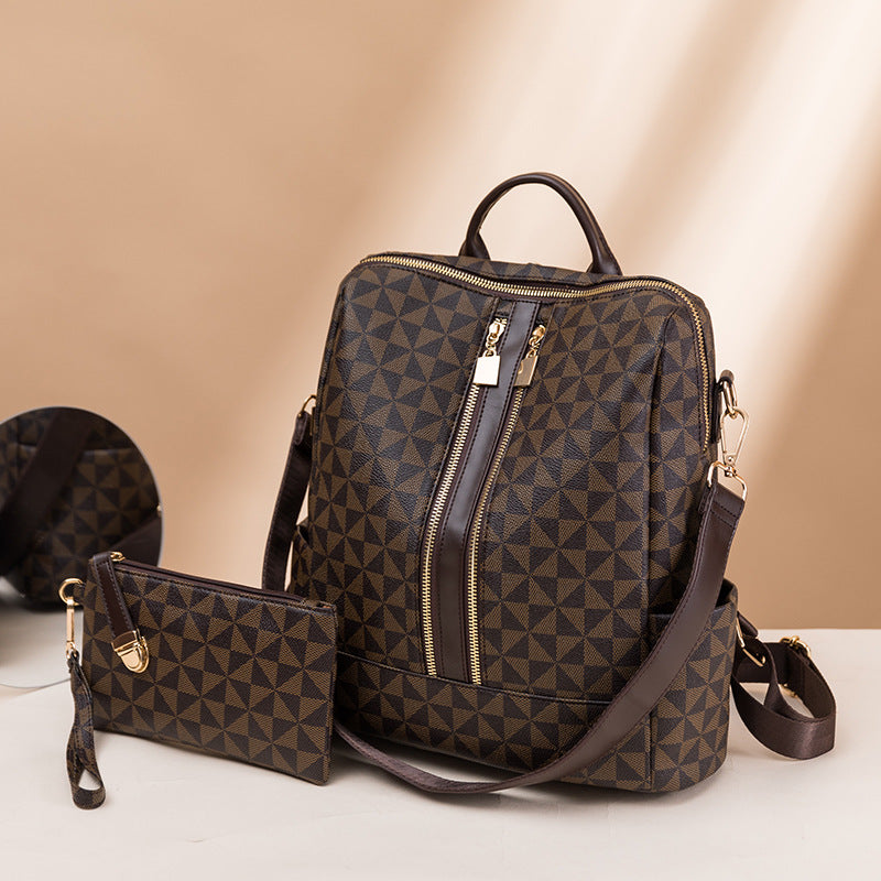 Double Zipper Travel Backpack Retro Print