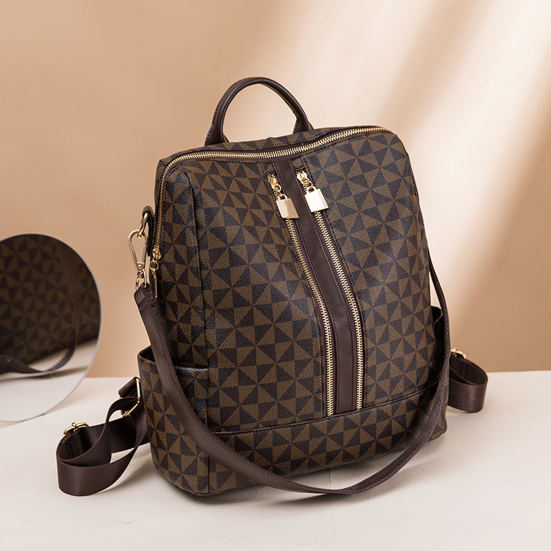 Double Zipper Travel Backpack Retro Print