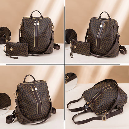 Double Zipper Travel Backpack Retro Print