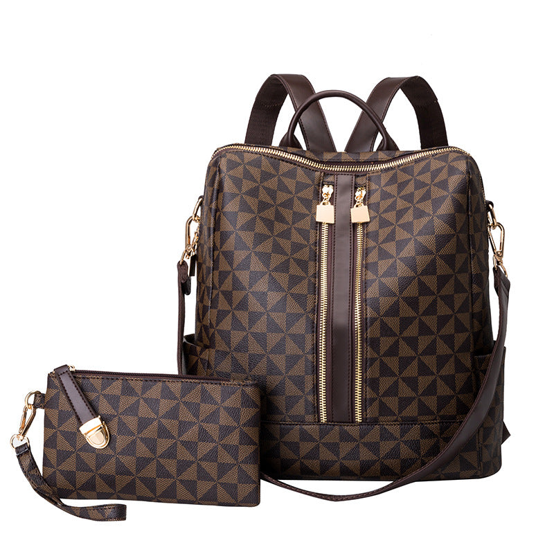 Double Zipper Travel Backpack Retro Print