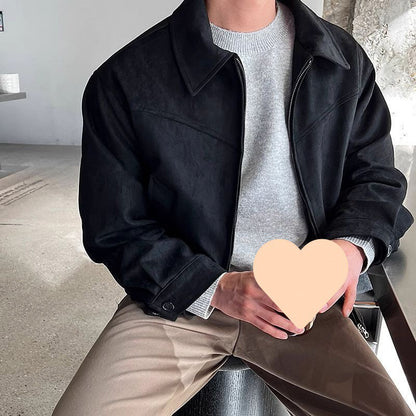 Double zippers short lapel jacket